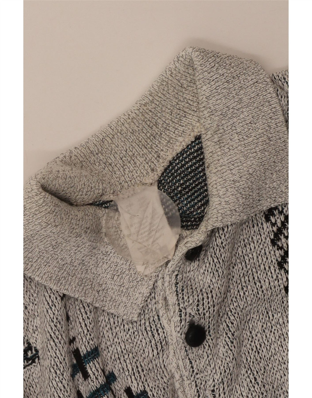 Suéter masculino vintage com gola polo UK 38/40 cinza médio geométrico