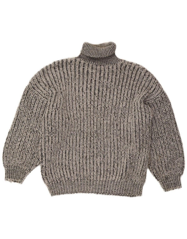 Suéter feminino vintage com gola redonda Reino Unido 16 listrado cinza grande