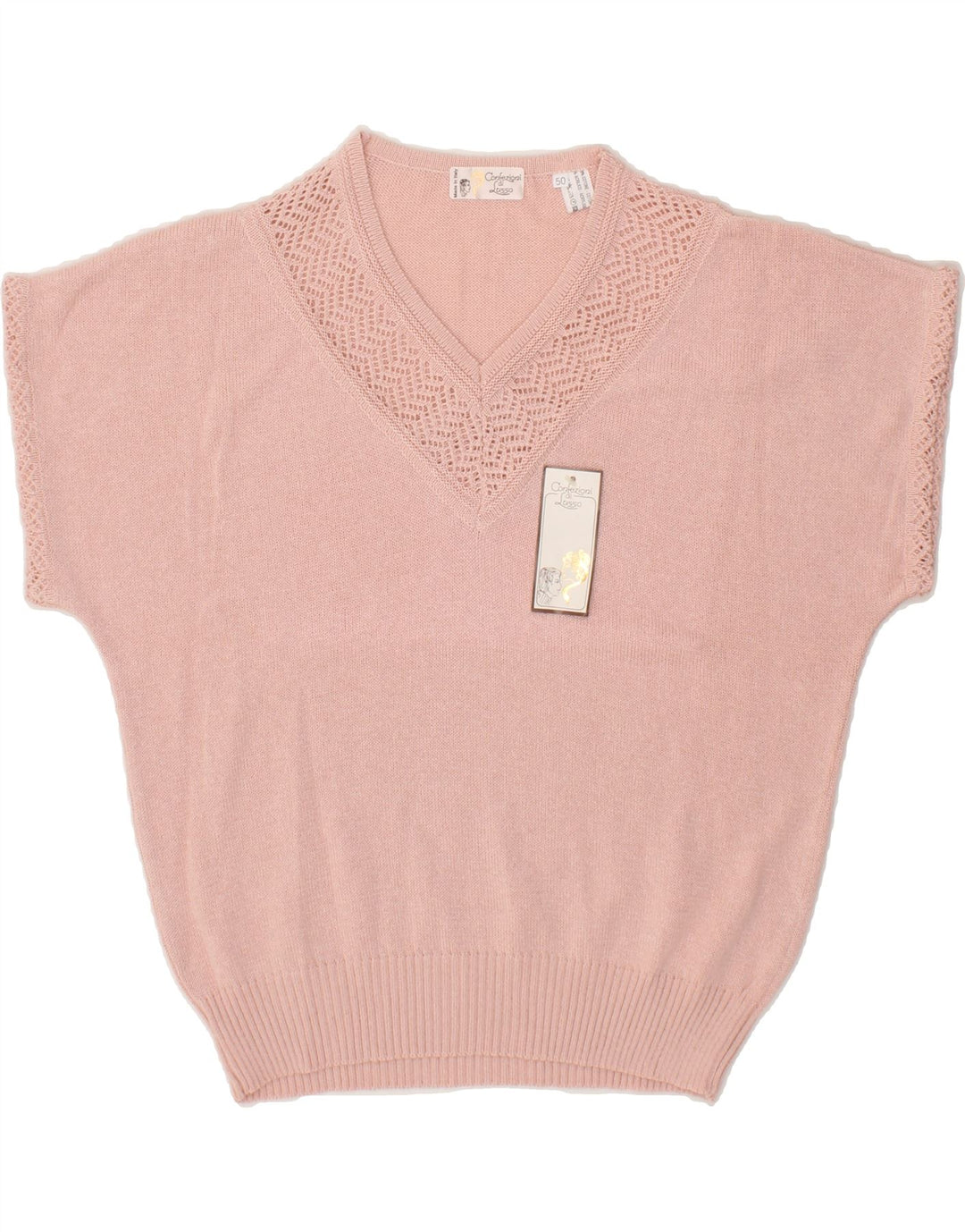 VINTAGE Womens Short Sleeve V-Neck Jumper Sweater IT 50 XL Pink Cotton Vintage Vintage and Second-Hand Vintage from Messina Hembry 