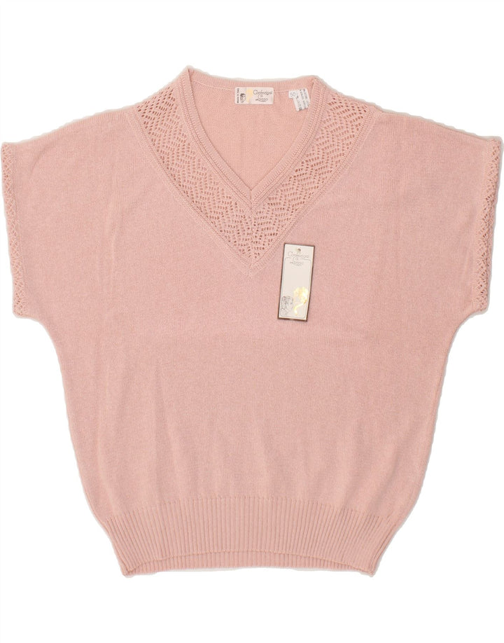 VINTAGE Womens Short Sleeve V-Neck Jumper Sweater IT 50 XL Pink Cotton Vintage Vintage and Second-Hand Vintage from Messina Hembry 