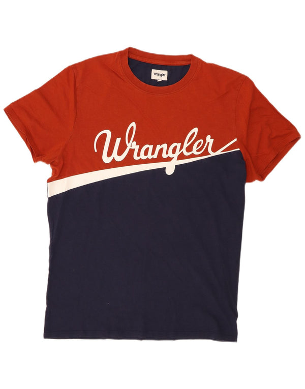 Wrangler Camiseta masculina gráfica Top grande algodão colorblock azul marinho
