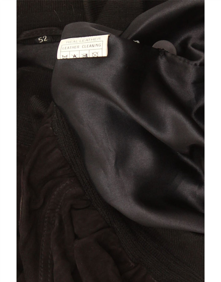 Jaqueta bomber masculina vintage de camurça IT 52 XL couro preto