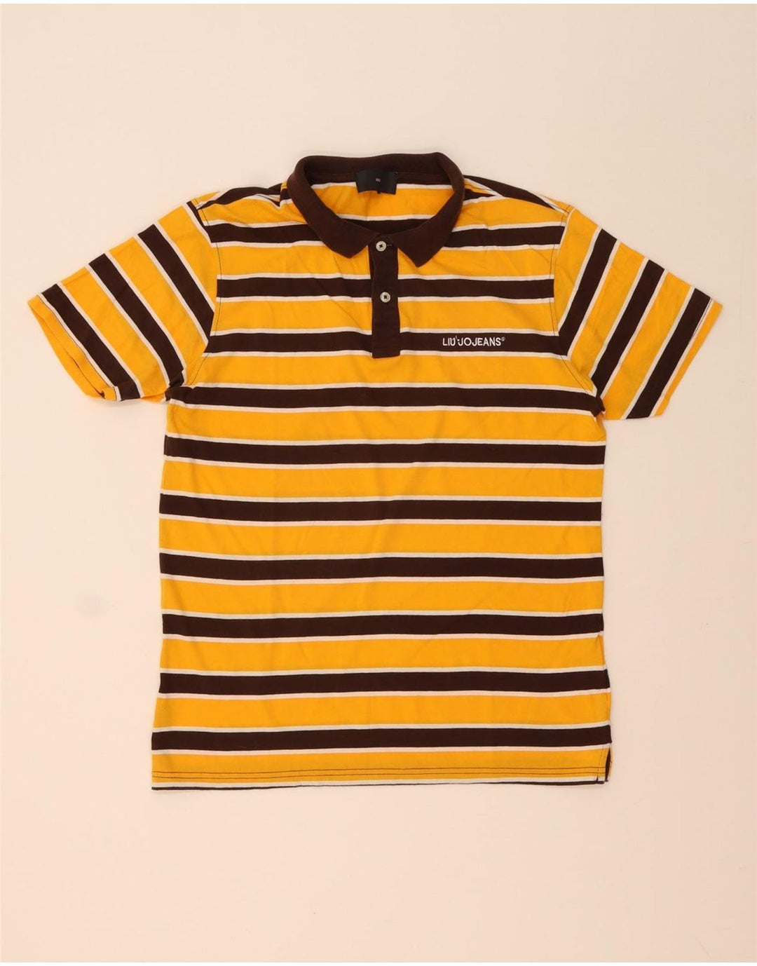 Camisa polo masculina Liu Jo algodão listrado amarelo médio