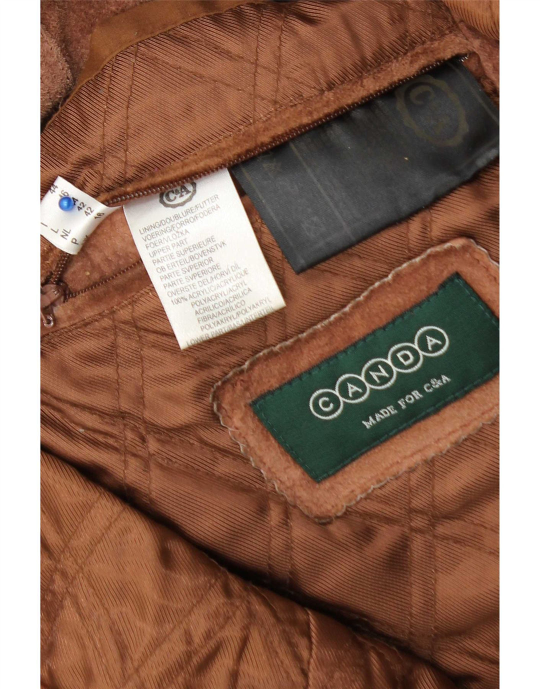 Casaco corta-vento feminino C&A Canda Suede Reino Unido 16 grande couro marrom