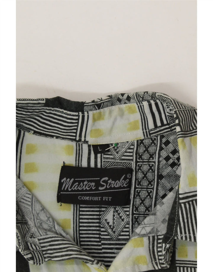 VINTAGE Mens Comfort Fit Short Sleeve Shirt Large Grey Patchwork Vintage Vintage and Second-Hand Vintage from Messina Hembry 