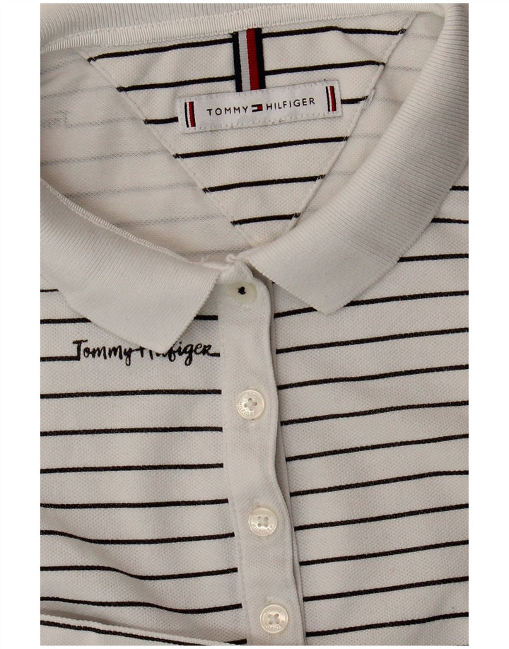 Camisa polo feminina TOMMY HILFIGER UK 14 médio listrado branco