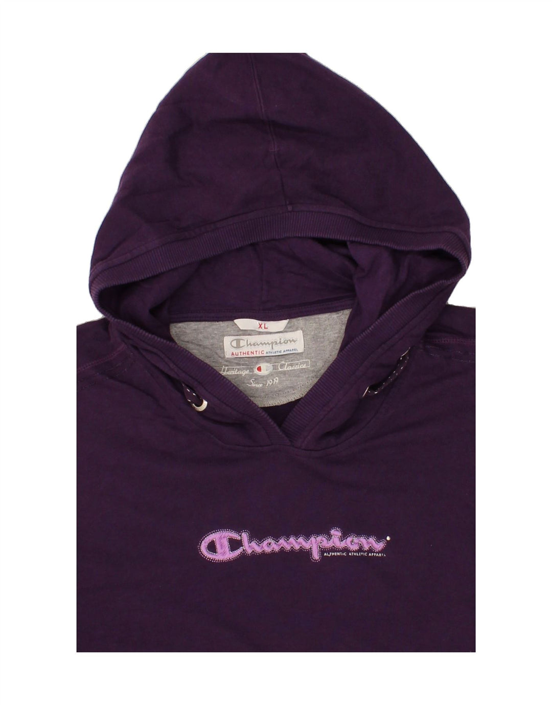 CHAMPION Womens Heritage Classics Graphic Hoodie Jumper UK 18 XL Purple Vintage Champion and Second-Hand Champion from Messina Hembry 