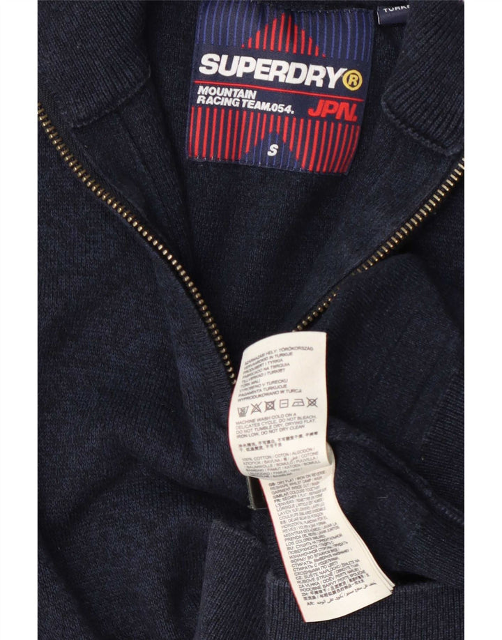 Suéter masculino Superdry com zíper e gola em algodão azul marinho pequeno