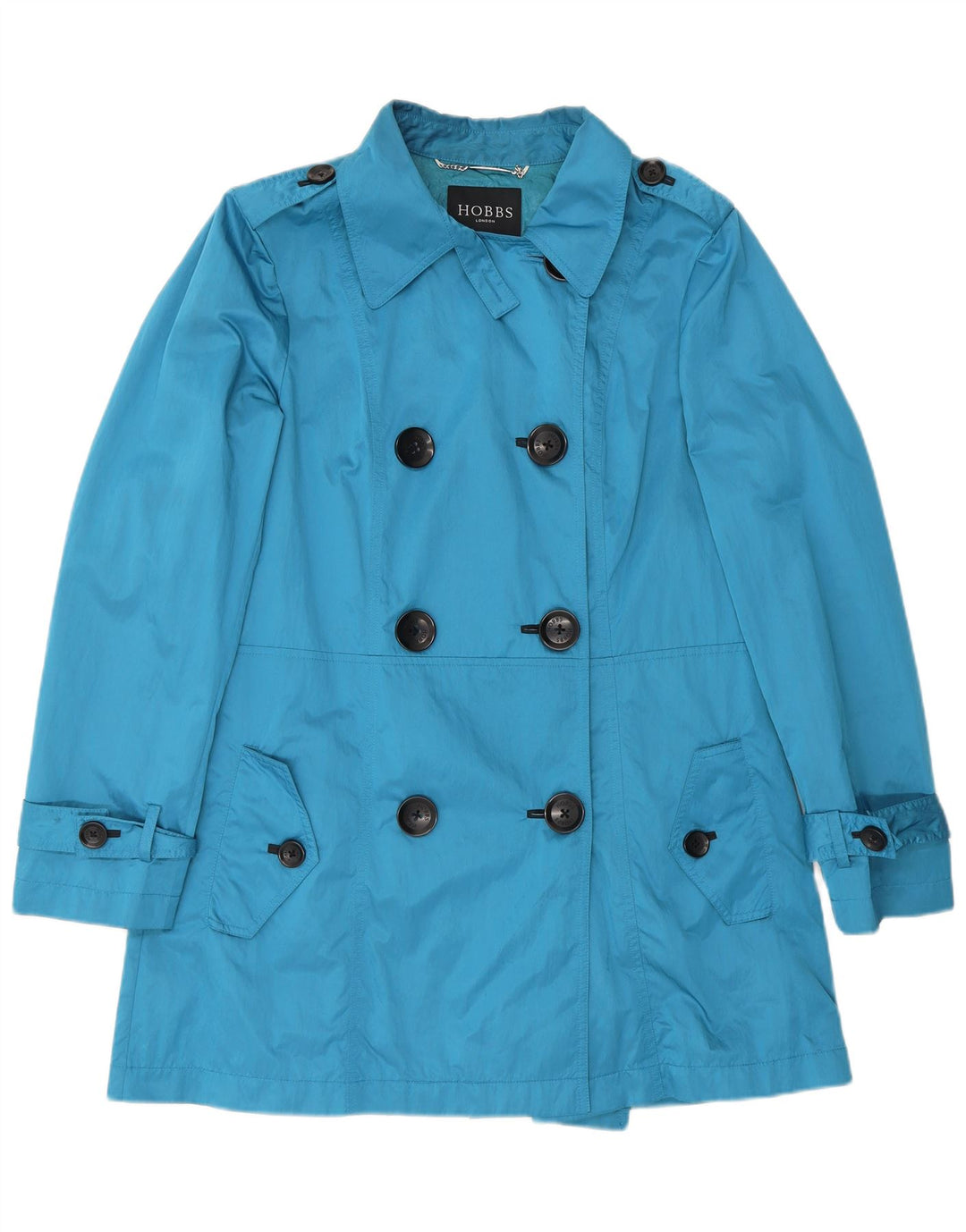 Gabardine feminino curto com peito duplo Hobbs UK 12 poliéster azul médio