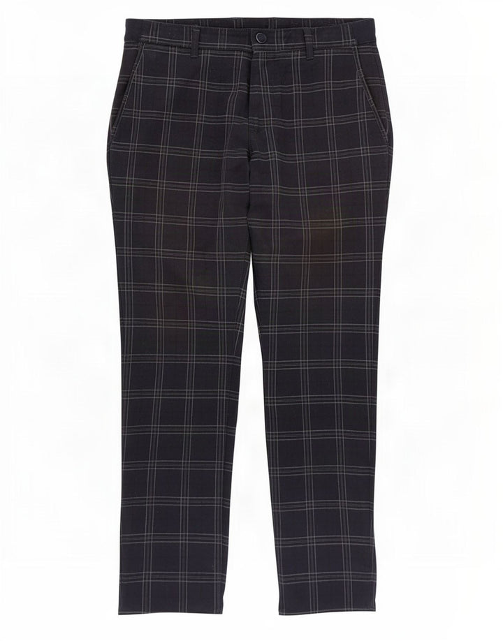 Zara Calça Chino Feminina Slim Médio W31 L29 Poliéster Xadrez Azul Marinho