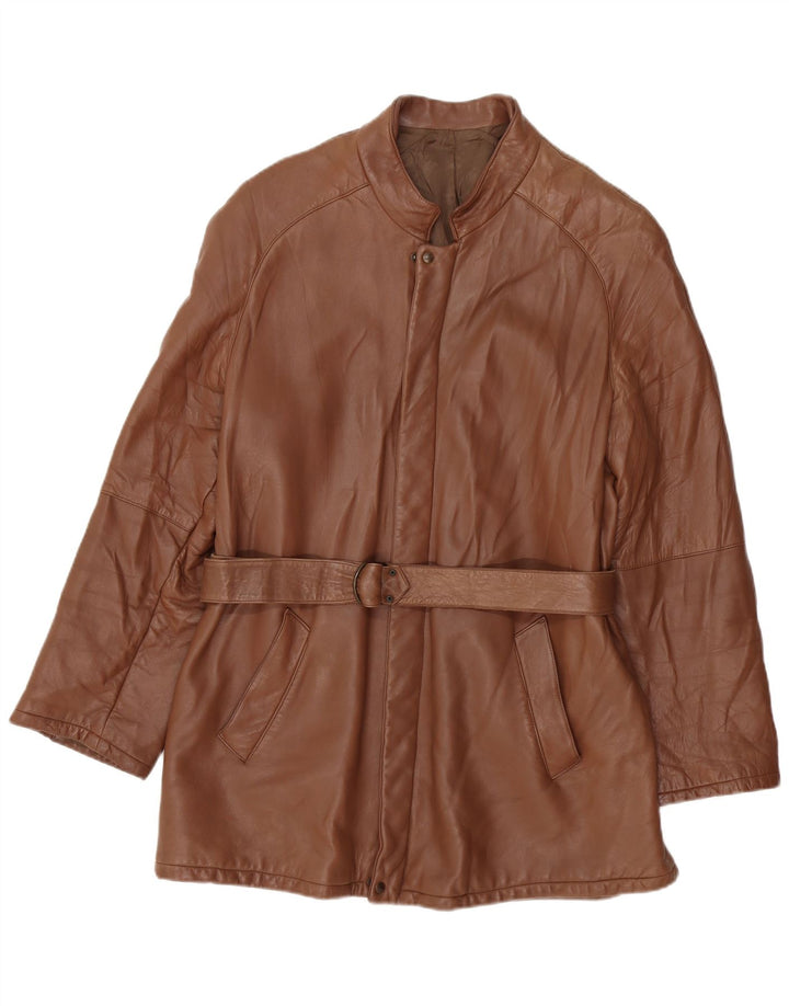 VINTAGE Womens Leather Coat IT 52 2XL Brown Leather