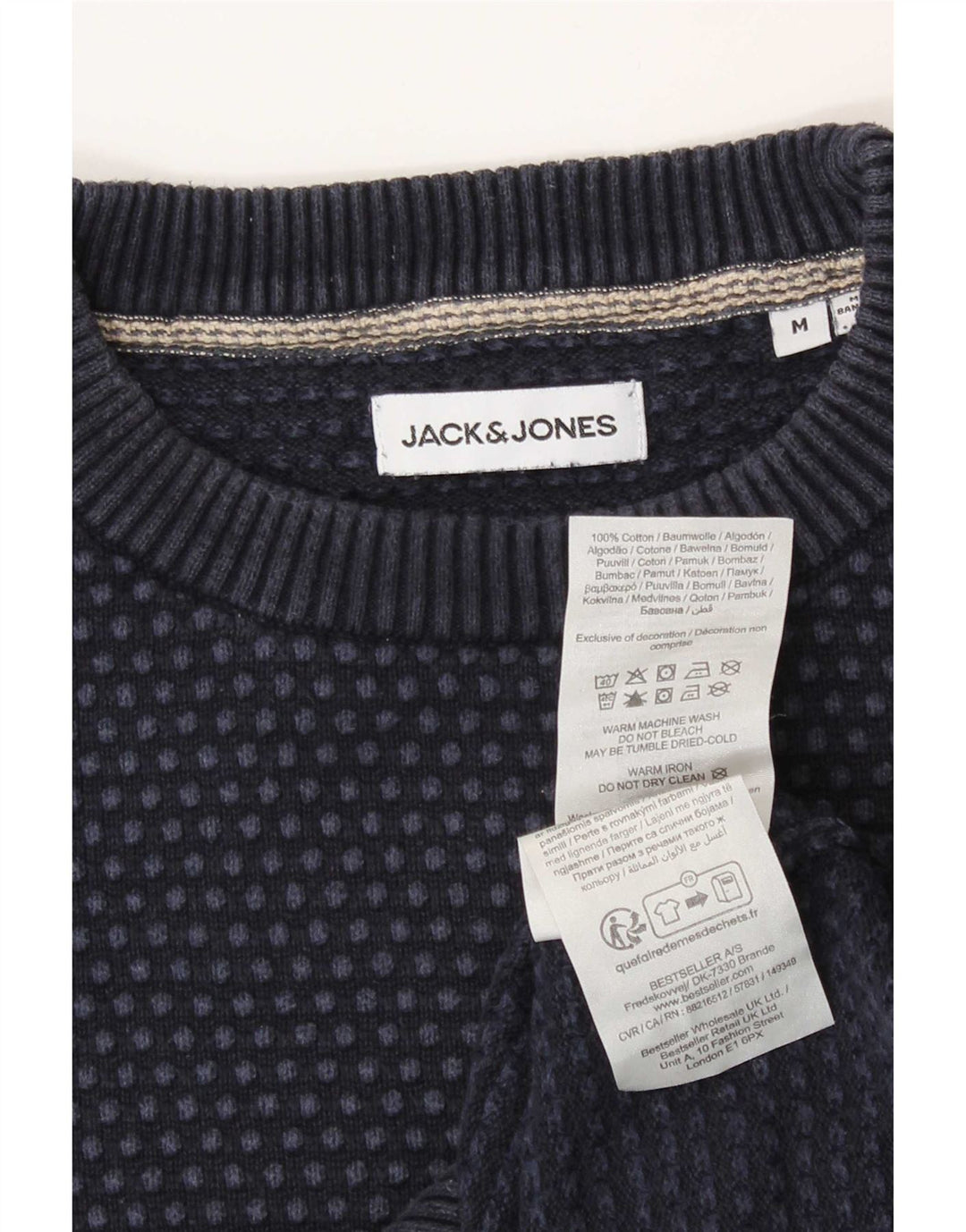 Suéter masculino Jack & Jones com gola redonda, bolinhas azul marinho médio