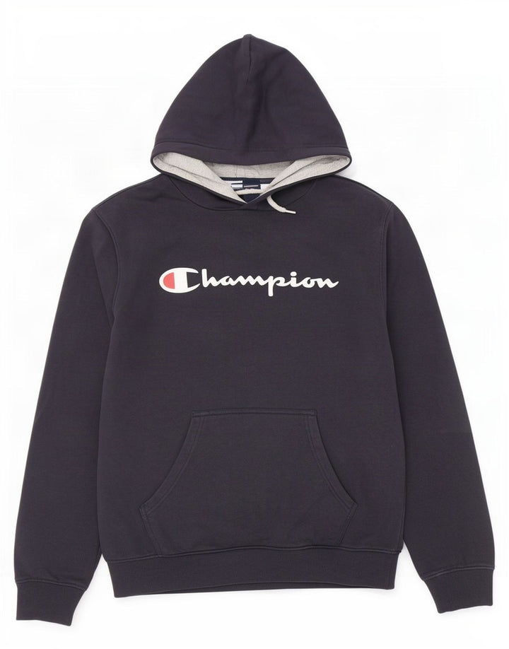Jumper com capuz gráfico masculino Champion médio azul marinho algodão