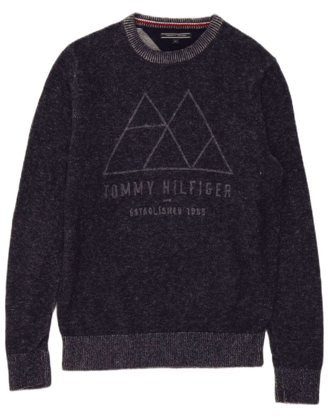 Suéter masculino Tommy Hilfiger com gola redonda e lã azul marinho médio