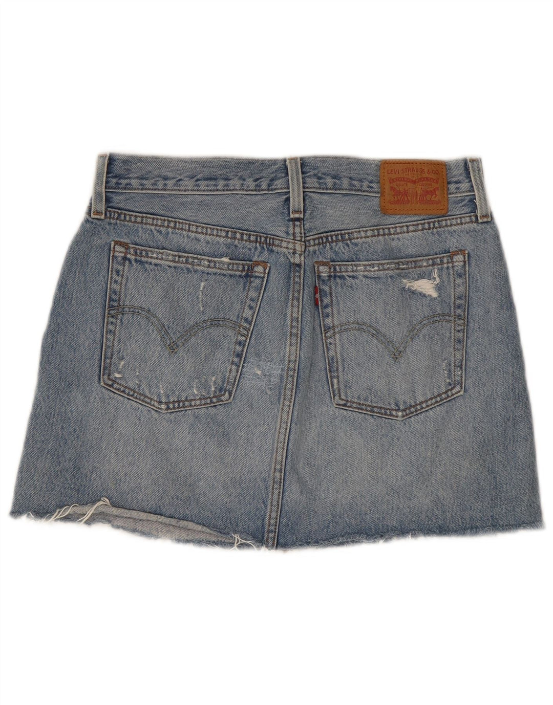 Mini saia jeans feminina Levi's desgastada W28 algodão azul médio