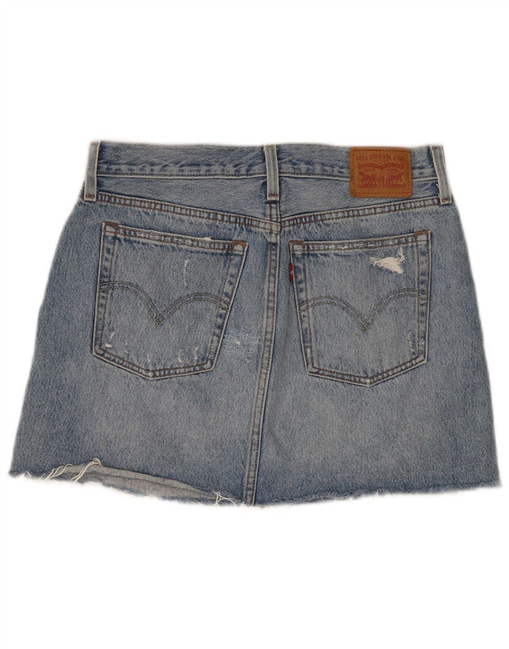 Mini saia jeans feminina Levi's desgastada W28 algodão azul médio