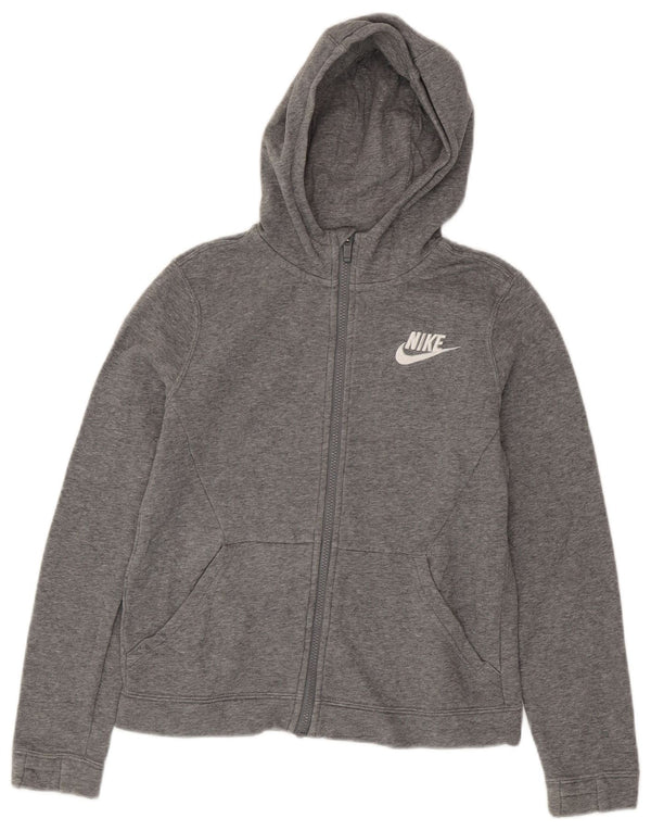 Suéter Nike feminino com capuz e zíper 12-13 anos grande algodão cinza