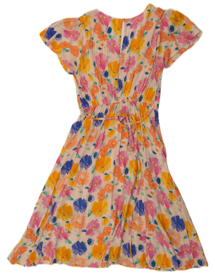 Vestido feminino VINTAGE A-Line UK 8 pequeno floral multicolorido