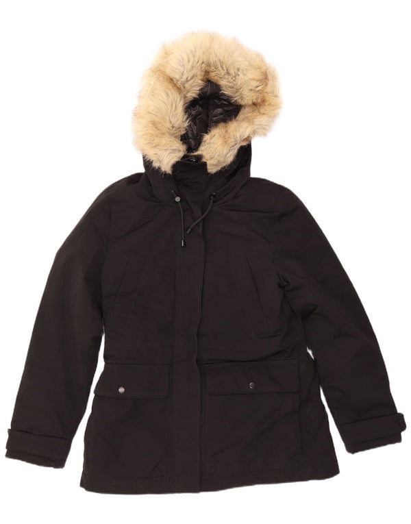 Jaqueta parka feminina com capuz ZARA Reino Unido 10 pequena preta nylon