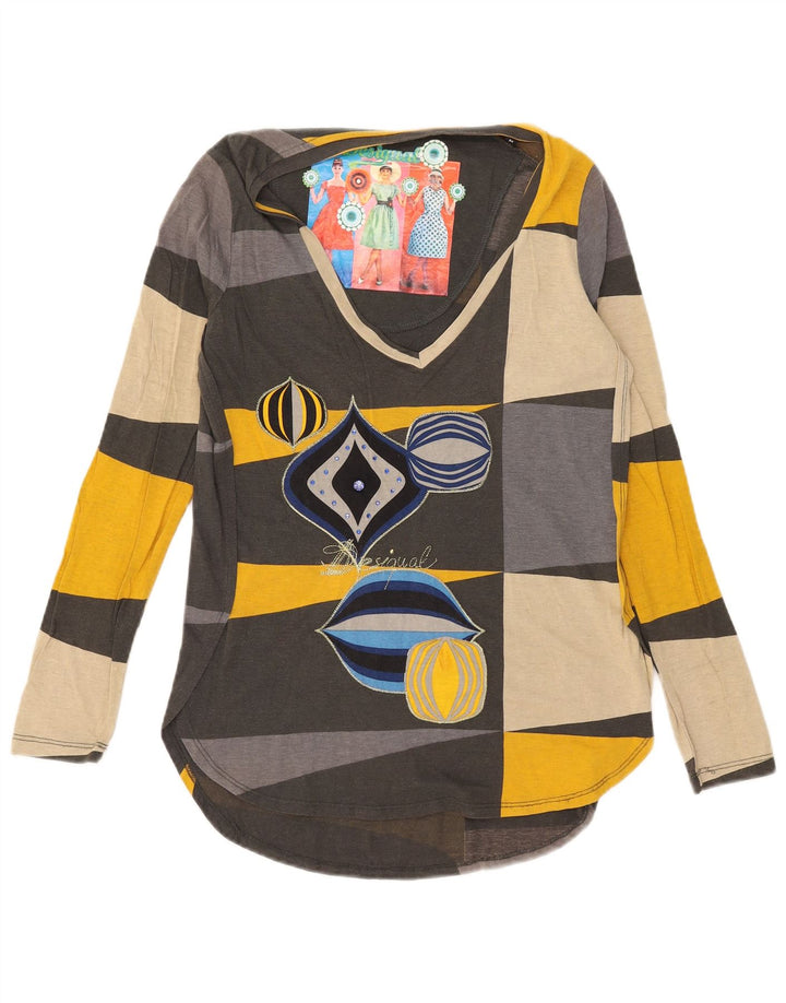 Top gráfico feminino Desigual manga comprida UK 14 médio multicolorido