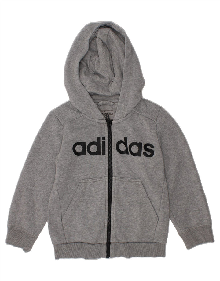 ADIDAS Boys Graphic Zip Hoodie Sweater 4-5 Years Grey Cotton Vintage Adidas and Second-Hand Adidas from Messina Hembry 