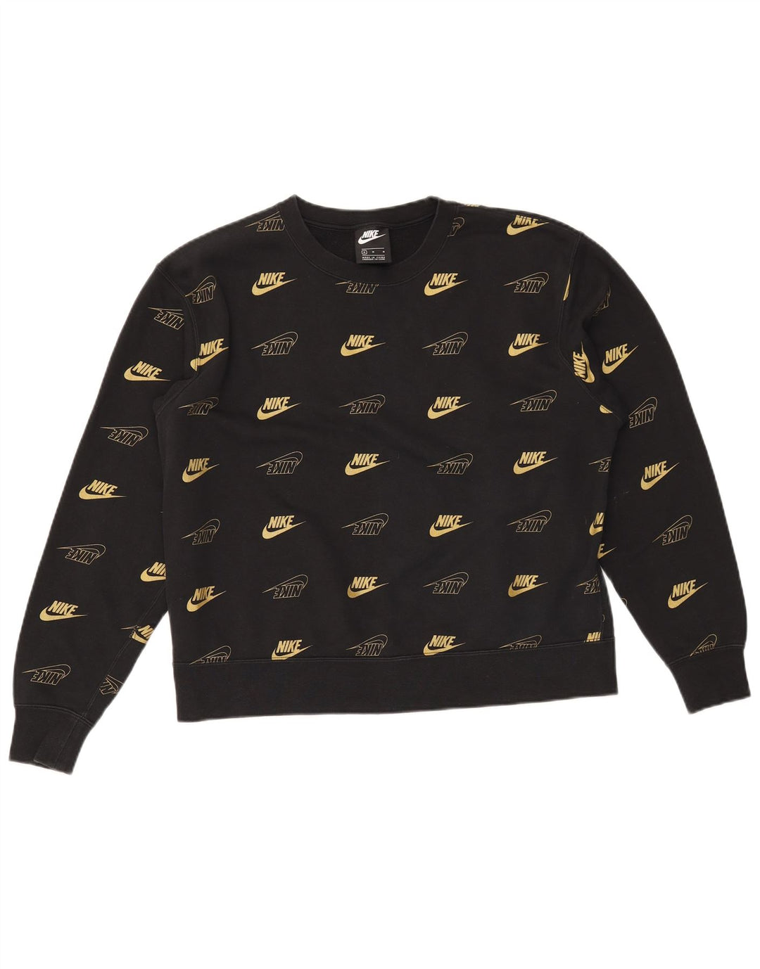 NIKE feminino gráfico moletom jumper UK 14 médio preto algodão