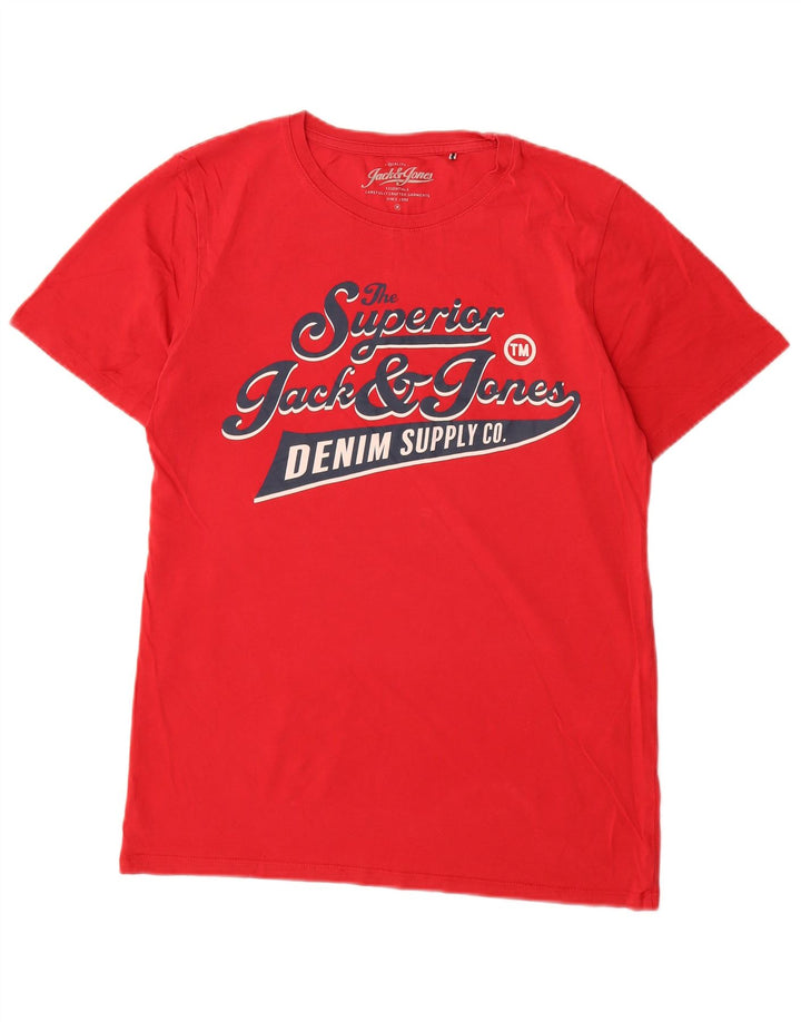 Camiseta masculina Jack & Jones Denizen com estampa gráfica de algodão vermelho médio