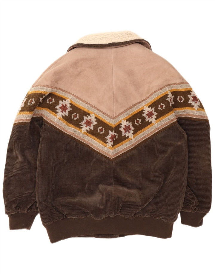 Jaqueta feminina de veludo Sherpa Pull & Bear Reino Unido 10 pequeno bloco colorido marrom