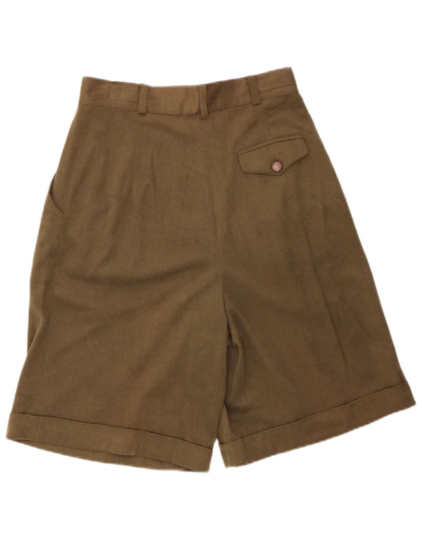 Shorts casuais femininos vintage de perna larga Reino Unido 12 médio W28 triacetato verde