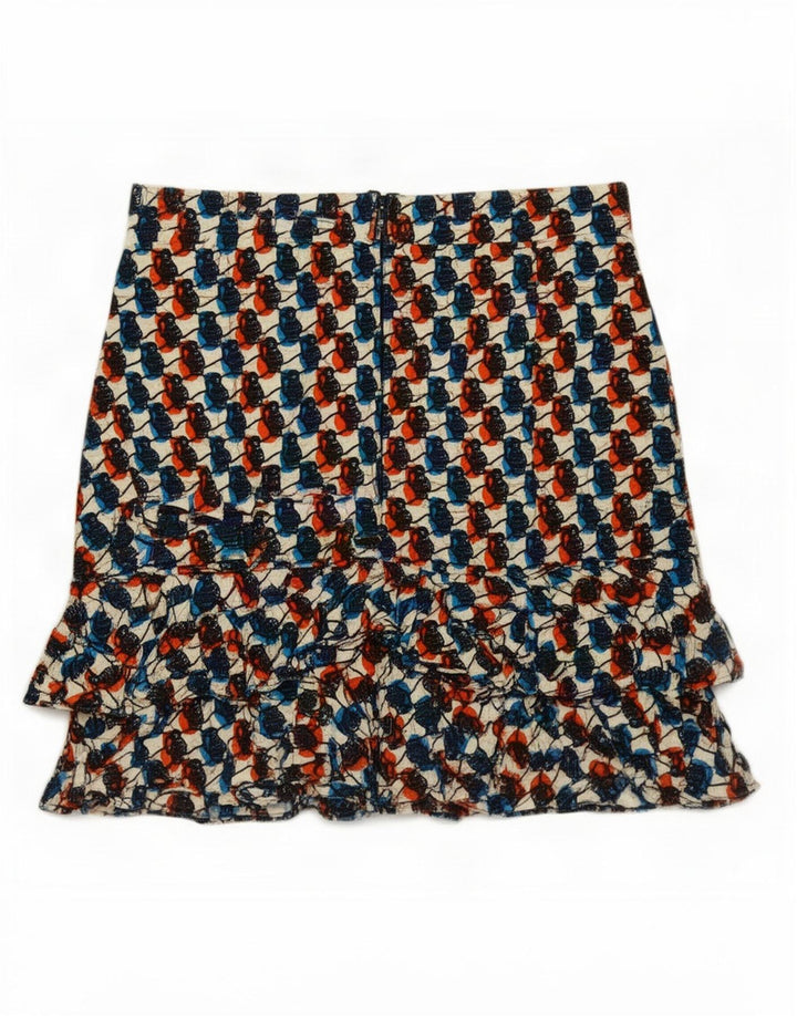 Saia feminina vintage com babados com padrão abstrato XL W32 multicolorida