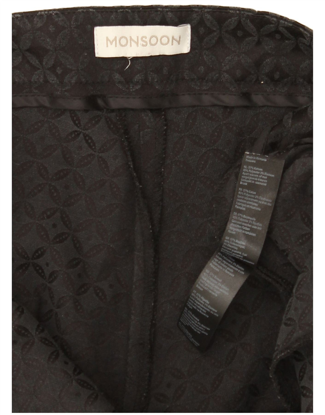 Calça chino feminina MONSOON W32 L27 algodão geométrico preto