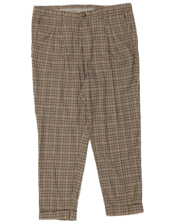 Zara Calça Chino Masculina Pegged EU 46 XL W36 L27 Marrom Houndstooth Viscose