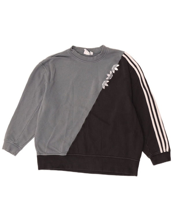 Adidas feminino gráfico moletom jumper UK 12 cinza médio colorblock