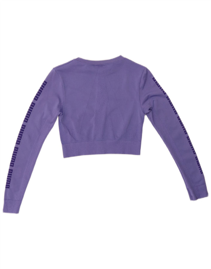 PUMA Womens Crop Graphic Top Manga Longa Reino Unido 8 Pequeno Roxo
