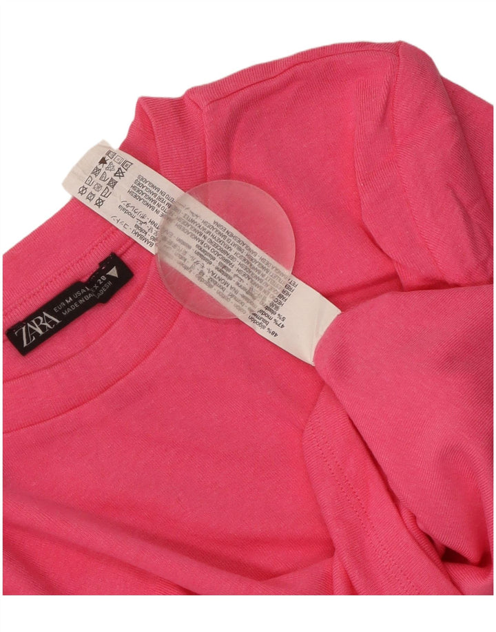 Zara Womens Crop Top Manga Longa Reino Unido 12 Médio Algodão Rosa