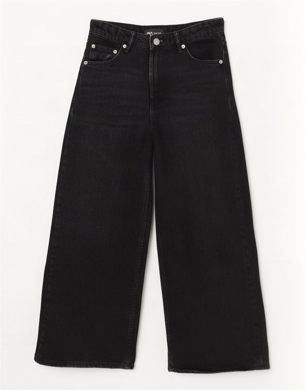 Zara Jeans feminino cintura alta com perna larga EU 36 XS W26 L25 algodão preto