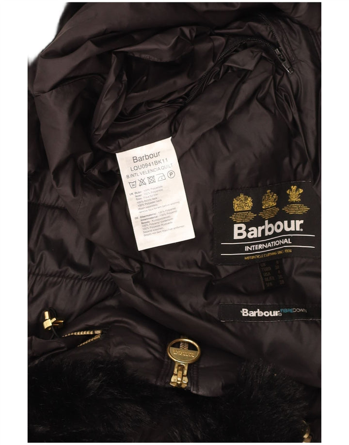 Jaqueta feminina acolchoada com capuz BARBOUR UK 8 pequena poliamida preta