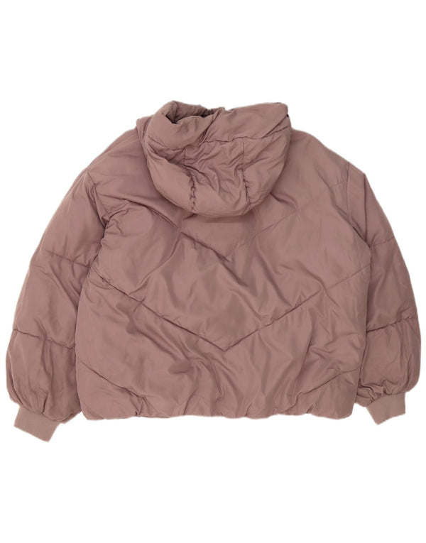 Jaqueta acolchoada com capuz grande Zara para mulher UK 6 XS roxo poliéster