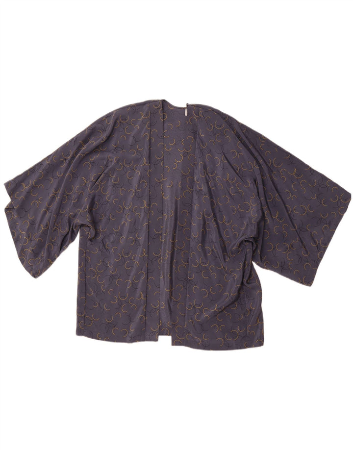 Cardigan feminino de manga curta JIGSAW Reino Unido 18 XL seda geométrica cinza