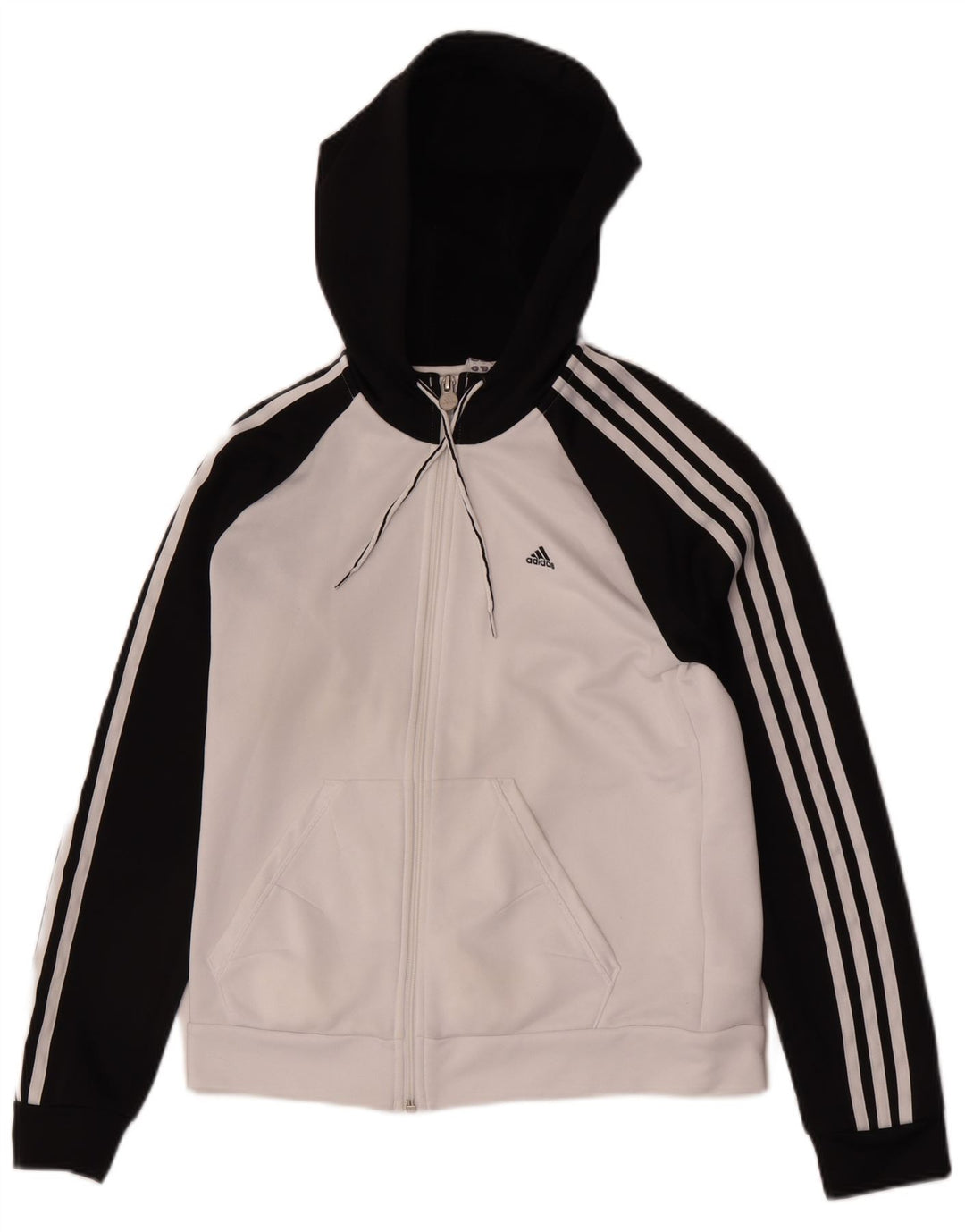 Suéter adidas feminino com capuz e zíper UK 14 médio branco colorblock poliéster