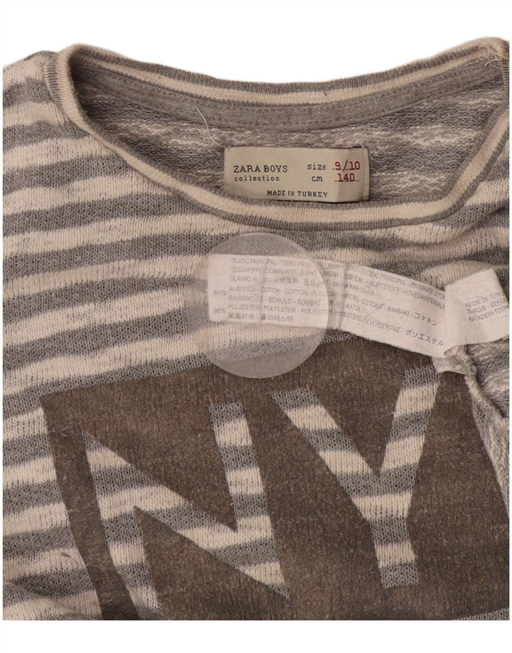 Zara Boys Graphic Top manga comprida 9-10 anos algodão listrado cinza