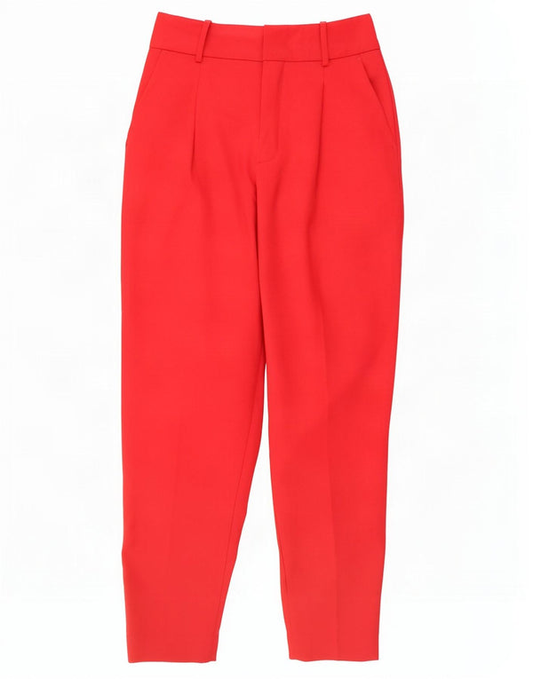 Calça feminina Zara Pegged Suit pequena W26 L27 poliéster vermelho