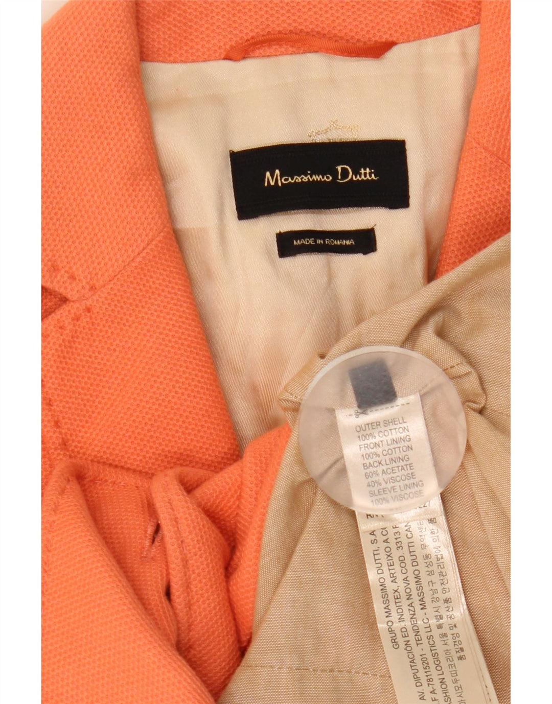 Jaqueta blazer feminina MASSIMO DUTTI com 1 botão UE 38 pequeno algodão laranja