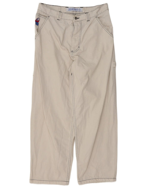Calças cargo retas masculinas vintage pequenas W29 L28 algodão branco