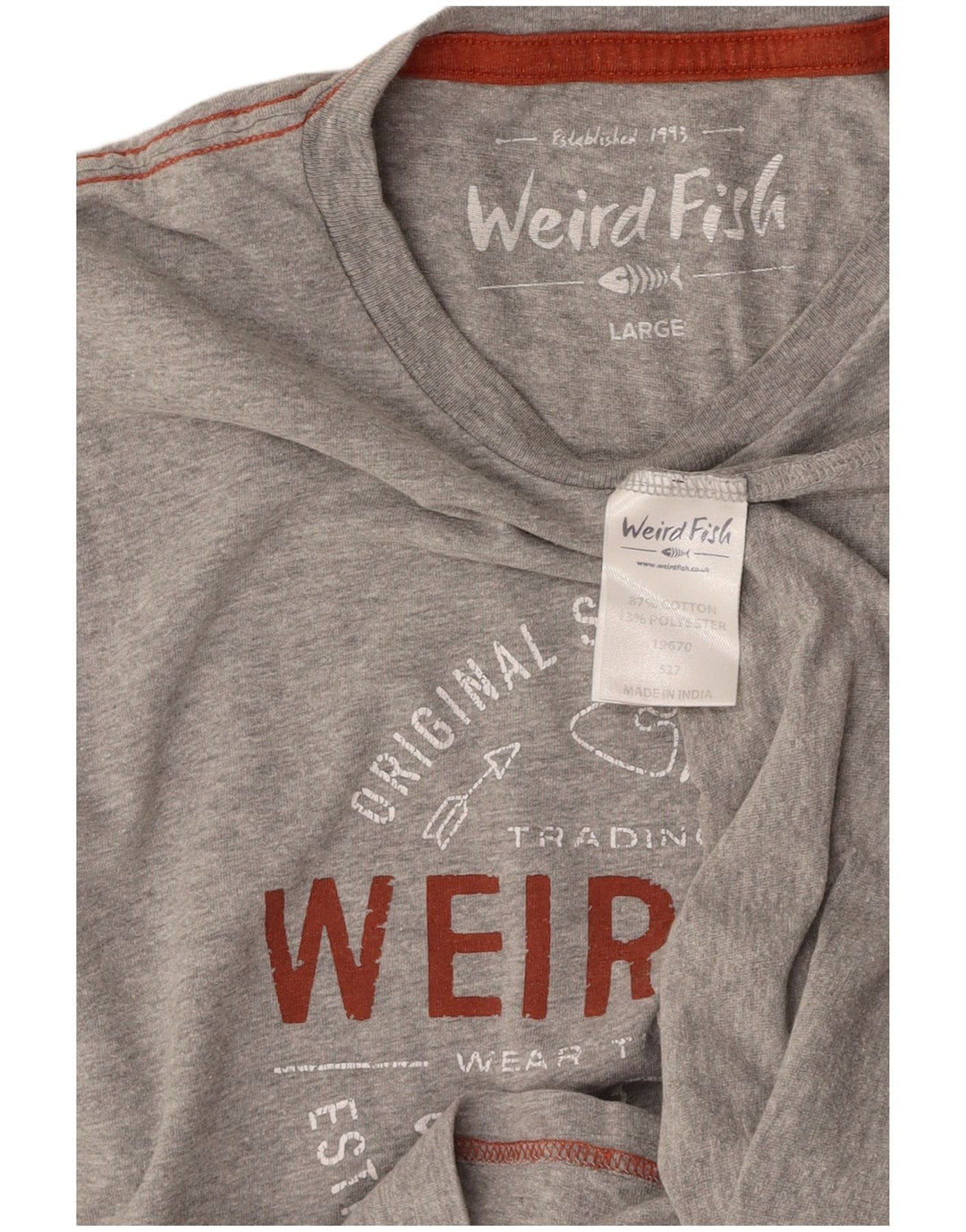 WEIRD FISH Camiseta masculina gráfica grande algodão cinza