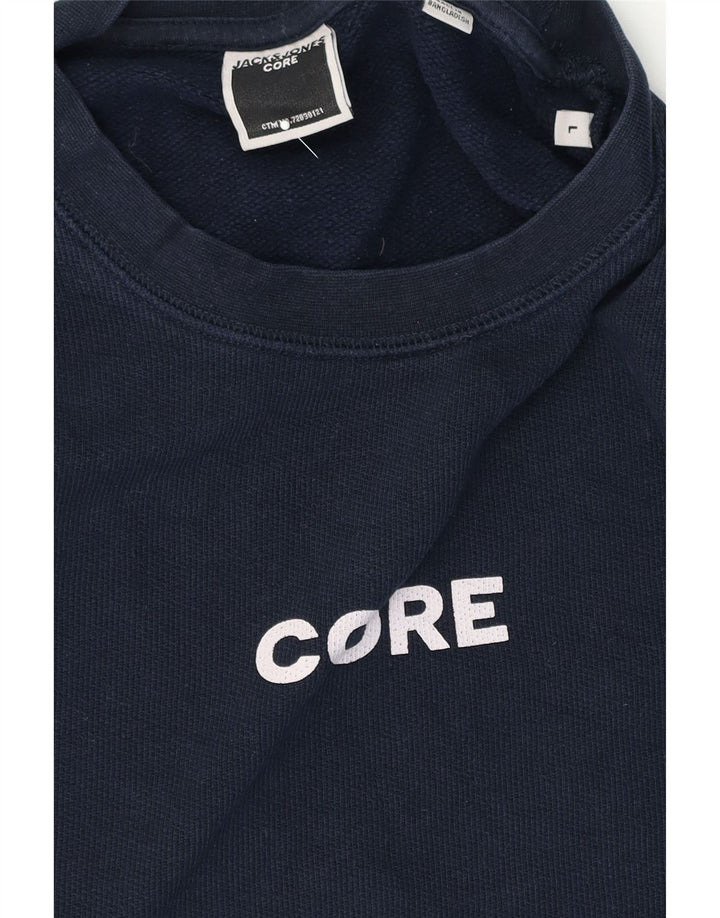 JACK & JONES Mens Core Graphic Sweatshirt Jumper Large Navy Blue Cotton Vintage Jack & Jones and Second-Hand Jack & Jones from Messina Hembry 