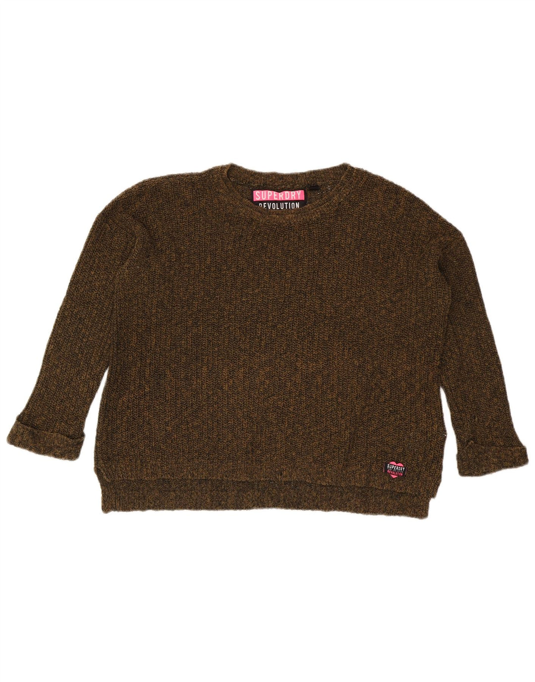 Superdry Suéter feminino superdimensionado com gola canoa Reino Unido 14 médio cáqui