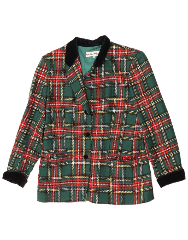 Jaqueta blazer feminina vintage com 1 botão Reino Unido 14 grande xadrez verde clássico