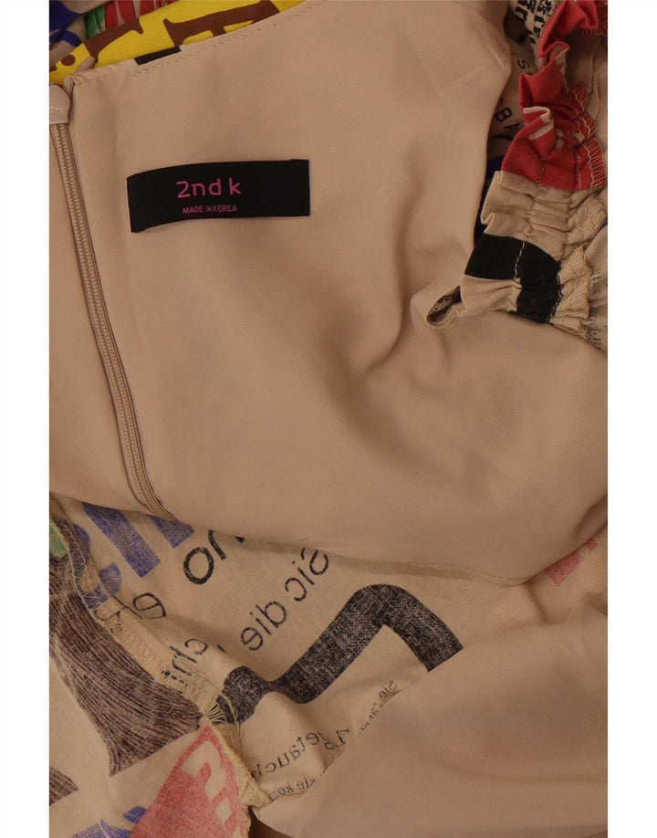 Vestido vintage feminino estampado com ombro de fora Reino Unido 14 médio bege