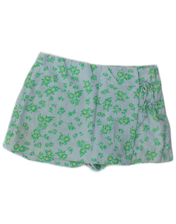 Calça quente feminina Zara grande W30 azul floral viscose